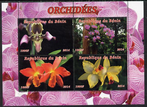 Benin 2014 Orchids perf sheetlet containing 4 values unmounted mint. Note this item is privately produced and is offered purely on its thematic appeal, it has no postal v..., stamps on flowers, stamps on orchids