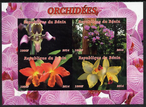 Benin 2014 Orchids imperf sheetlet containing 4 values unmounted mint. Note this item is privately produced and is offered purely on its thematic appeal, stamps on , stamps on  stamps on flowers, stamps on  stamps on orchids