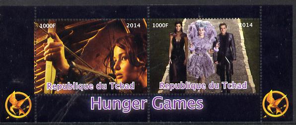 Chad 2014 Hunger Games #3 perf sheetlet containing 2 values unmounted mint. Note this item is privately produced and is offered purely on its thematic appeal. . , stamps on films, stamps on cinema, stamps on movies, stamps on archery