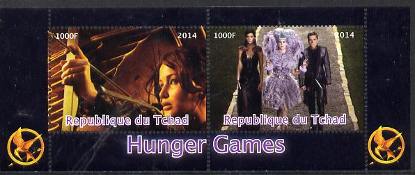 Chad 2014 Hunger Games #3 perf sheetlet containing 2 values unmounted mint. Note this item is privately produced and is offered purely on its thematic appeal. . , stamps on , stamps on  stamps on films, stamps on  stamps on cinema, stamps on  stamps on movies, stamps on  stamps on archery