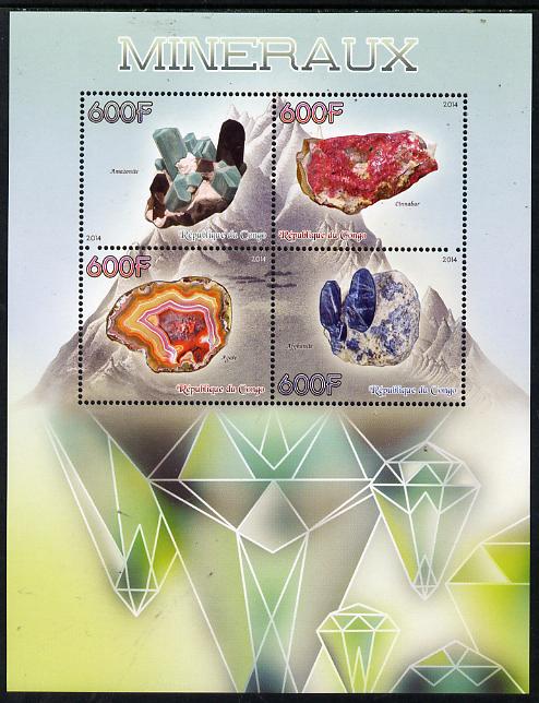 Congo 2014 Minerals perf sheetlet containing 4 values unmounted mint, stamps on , stamps on  stamps on , stamps on  stamps on minerals