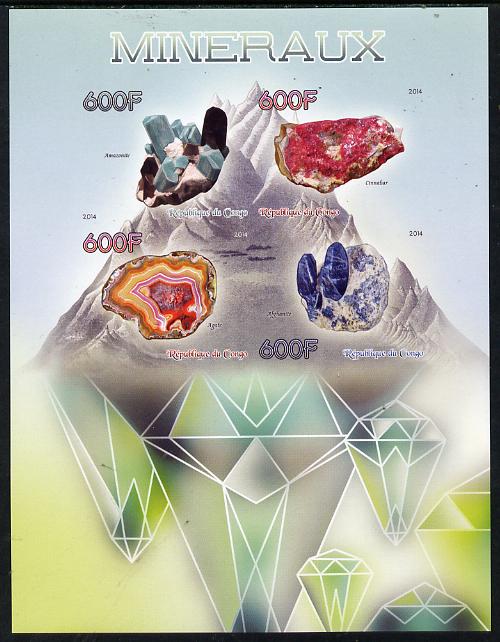 Congo 2014 Minerals imperf sheetlet containing 4 values unmounted mint, stamps on , stamps on  stamps on , stamps on  stamps on minerals