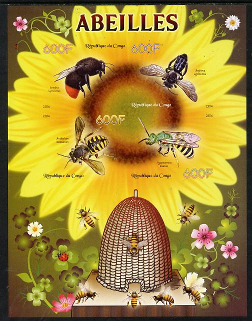 Congo 2014 Bees imperf sheetlet containing 4 values unmounted mint, stamps on , stamps on  stamps on , stamps on  stamps on bees