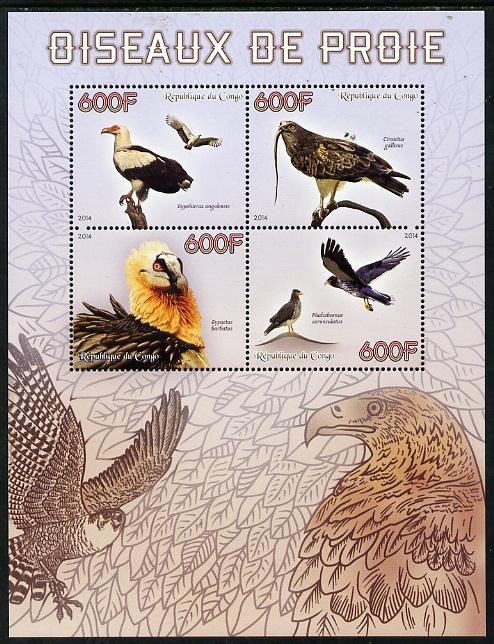 Congo 2014 Birds of Prey perf sheetlet containing 4 values unmounted mint, stamps on , stamps on  stamps on , stamps on  stamps on birds.birds of prey