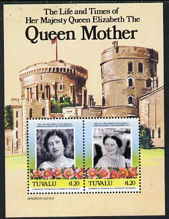 Tuvalu 1985 Life & Times of HM Queen Mother (Leaders of the World) m/sheet showing Windsor Castle unmounted mint, SG MS 342, stamps on royalty, stamps on queen mother, stamps on castles