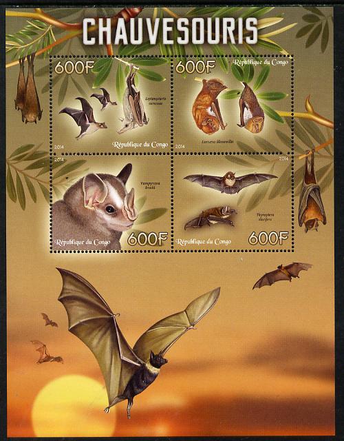 Congo 2014 Bats perf sheetlet containing 4 values unmounted mint, stamps on , stamps on animals, stamps on bats