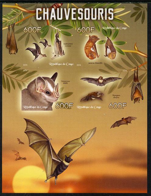 Congo 2014 Bats imperf sheetlet containing 4 values unmounted mint, stamps on , stamps on  stamps on , stamps on  stamps on animals, stamps on  stamps on bats