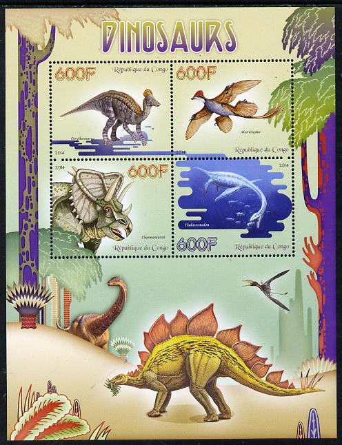 Congo 2014 Dinosaurs perf sheetlet containing 4 values unmounted mint, stamps on , stamps on  stamps on animals, stamps on  stamps on dinosaurs