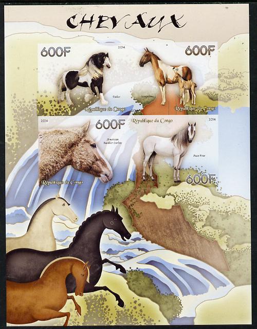 Congo 2014 Horses imperf sheetlet containing 4 values unmounted mint, stamps on , stamps on  stamps on animals, stamps on  stamps on horses