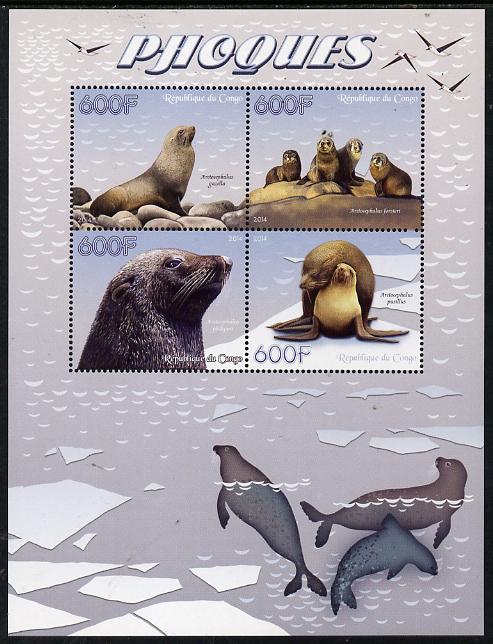 Congo 2014 Seals perf sheetlet containing 4 values unmounted mint, stamps on animals, stamps on marine, stamps on seals