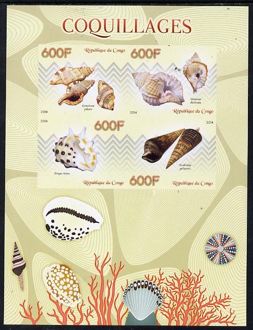 Congo 2014 Shells imperf sheetlet containing 4 values unmounted mint, stamps on , stamps on  stamps on shells, stamps on  stamps on marine life