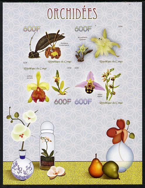 Congo 2014 Orchids imperf sheetlet containing 4 values unmounted mint, stamps on , stamps on  stamps on , stamps on  stamps on flowers, stamps on  stamps on orchids