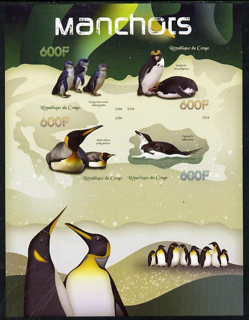 Congo 2014 Penguins imperf sheetlet containing 4 values unmounted mint, stamps on , stamps on birds.penguins