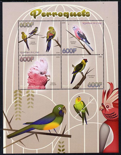 Congo 2014 Parrots perf sheetlet containing 4 values unmounted mint, stamps on , stamps on birds.parrots