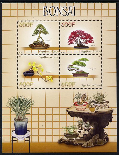 Congo 2014 Bonsai perf sheetlet containing 4 values unmounted mint, stamps on , stamps on  stamps on , stamps on  stamps on bonsai, stamps on  stamps on trees