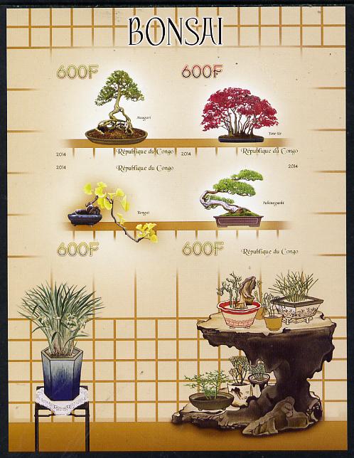 Congo 2014 Bonsai imperf sheetlet containing 4 values unmounted mint, stamps on , stamps on bonsai, stamps on trees