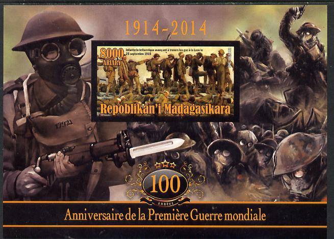 Madagascar 2014 Centenary of Start of WW1 imperf deluxe sheet containing one value unmounted mint, stamps on militaria, stamps on  ww1 , stamps on 