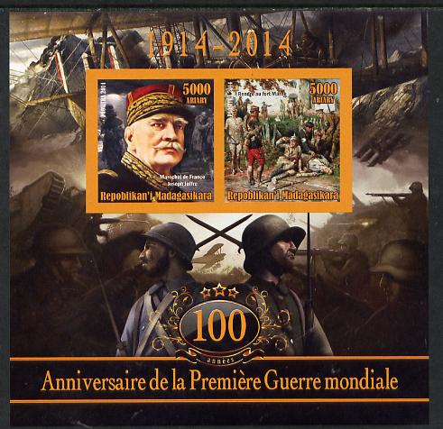 Madagascar 2014 Centenary of Start of WW1 #3 imperf sheetlet containing two values unmounted mint, stamps on militaria, stamps on  ww1 , stamps on 