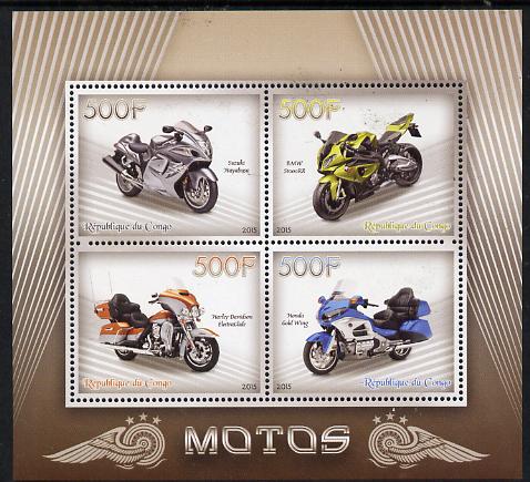 Congo 2015 Motor Cycles perf sheetlet containing set of 4 values unmounted mint, stamps on , stamps on  stamps on motorbikes