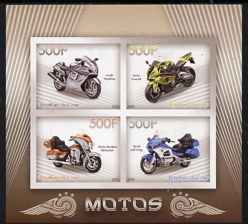 Congo 2015 Motor Cycles imperf sheetlet containing set of 4 values unmounted mint, stamps on , stamps on  stamps on motorbikes