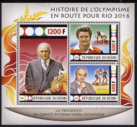 Benin 2015 Olympic History on Route to Rio 2016 #2 perf sheetlet containing 3 values unmounted mint, stamps on , stamps on  stamps on olympics, stamps on  stamps on running, stamps on  stamps on boxing