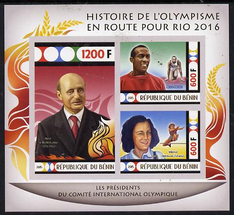 Benin 2015 Olympic History on Route to Rio 2016 #3 imperf sheetlet containing 3 values unmounted mint, stamps on , stamps on  stamps on olympics, stamps on  stamps on running, stamps on  stamps on hurdles