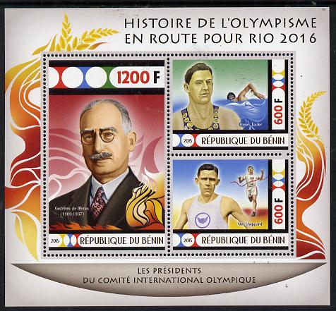Benin 2015 Olympic History on Route to Rio 2016 #4 perf sheetlet containing 3 values unmounted mint, stamps on olympics, stamps on running, stamps on swimming