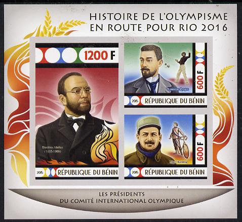 Benin 2015 Olympic History on Route to Rio 2016 #6 imperf sheetlet containing 3 values unmounted mint, stamps on , stamps on  stamps on olympics, stamps on  stamps on bicycles, stamps on  stamps on fencing