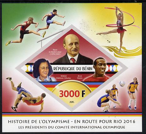 Benin 2015 Olympic History on Route to Rio 2016 #4 imperf deluxe sheet containing one diamond shaped value unmounted mint, stamps on , stamps on  stamps on olympics, stamps on  stamps on shaped, stamps on  stamps on diamond, stamps on  stamps on handball, stamps on  stamps on wrestling, stamps on  stamps on hurdles, stamps on  stamps on  gym , stamps on  stamps on gymnastics