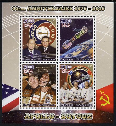Madagascar 2015 40th Anniversary of Apollo-Soyuz Link-up perf sheetlet containing 4 values unmounted mint, stamps on , stamps on  stamps on space, stamps on  stamps on apollo