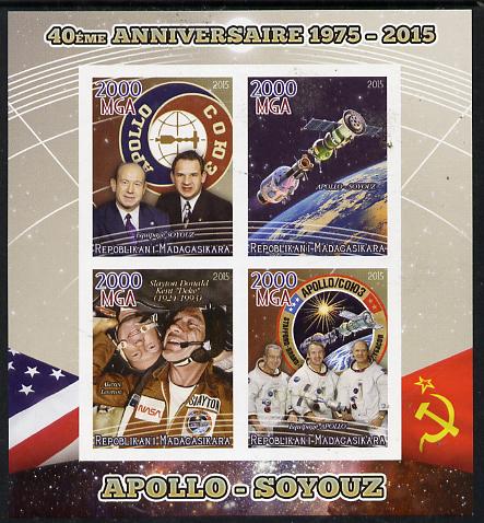 Madagascar 2015 40th Anniversary of Apollo-Soyuz Link-up imperf sheetlet containing 4 values unmounted mint, stamps on , stamps on  stamps on space, stamps on  stamps on apollo