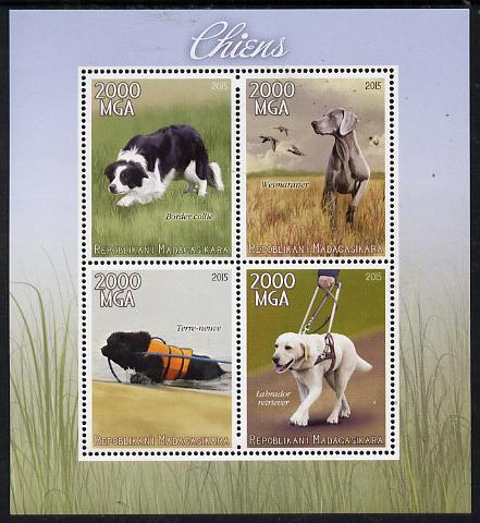 Madagascar 2015 Dogs perf sheetlet containing 4 values unmounted mint, stamps on dogs, stamps on blind, stamps on disabled