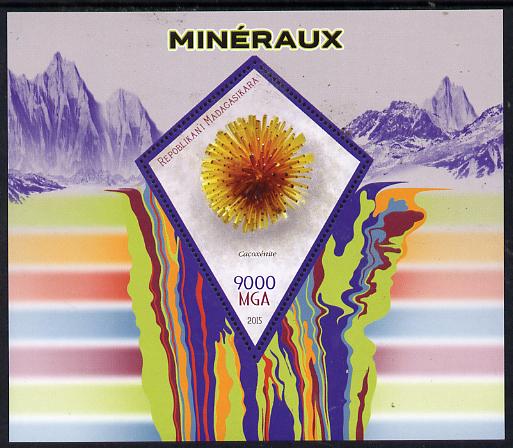 Madagascar 2015 Minerals perf deluxe sheet containing one diamond shaped value unmounted mint, stamps on , stamps on  stamps on minerals, stamps on  stamps on shaped, stamps on  stamps on diamond