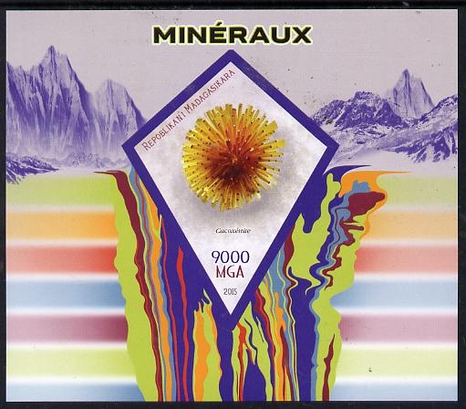 Madagascar 2015 Minerals imperf deluxe sheet containing one diamond shaped value unmounted mint, stamps on , stamps on  stamps on minerals, stamps on  stamps on shaped, stamps on  stamps on diamond