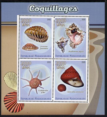 Madagascar 2015 Shells perf sheetlet containing 4 values unmounted mint, stamps on , stamps on  stamps on shells.marine life