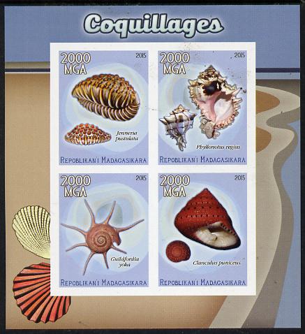 Madagascar 2015 Shells imperf sheetlet containing 4 values unmounted mint, stamps on shells.marine life