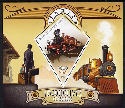 Madagascar 2015 Classic Locomotives perf deluxe sheet containing one diamond shaped value unmounted mint, stamps on , stamps on  stamps on railways, stamps on  stamps on , stamps on  stamps on shaped, stamps on  stamps on diamond