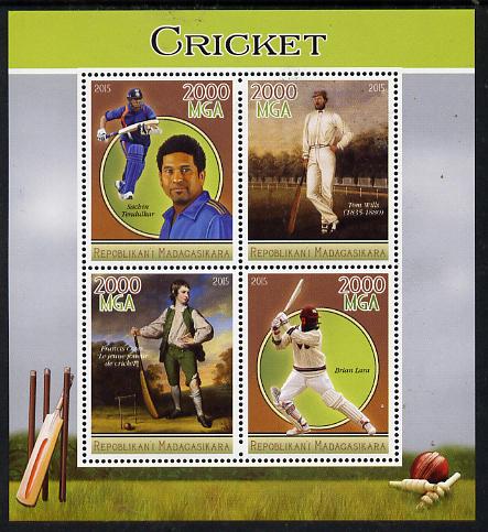 Madagascar 2015 Cricket perf sheetlet containing 4 values unmounted mint, stamps on cricket