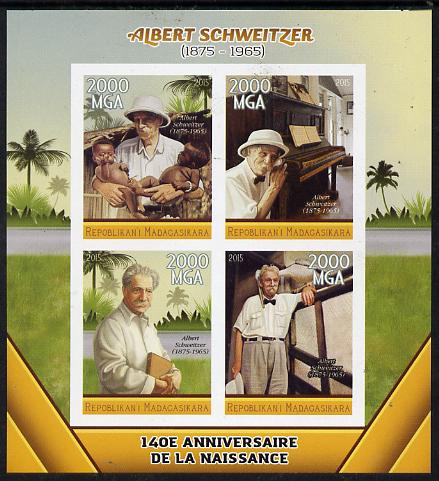 Madagascar 2015 Albert Schweitzer imperf sheetlet containing 4 values unmounted mint, stamps on personalities, stamps on schweitzer