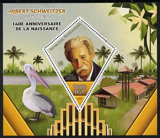 Madagascar 2015 Albert Schweitzer perf deluxe sheet containing one diamond shaped value unmounted mint, stamps on personalities, stamps on schweitzer, stamps on shaped, stamps on diamond
