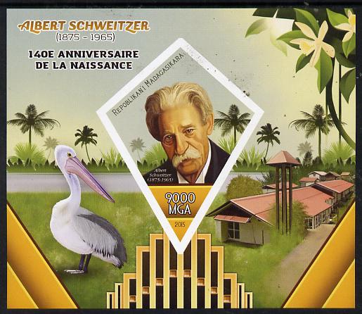 Madagascar 2015 Albert Schweitzer imperf deluxe sheet containing one diamond shaped value unmounted mint, stamps on , stamps on  stamps on personalities, stamps on  stamps on schweitzer, stamps on  stamps on shaped, stamps on  stamps on diamond