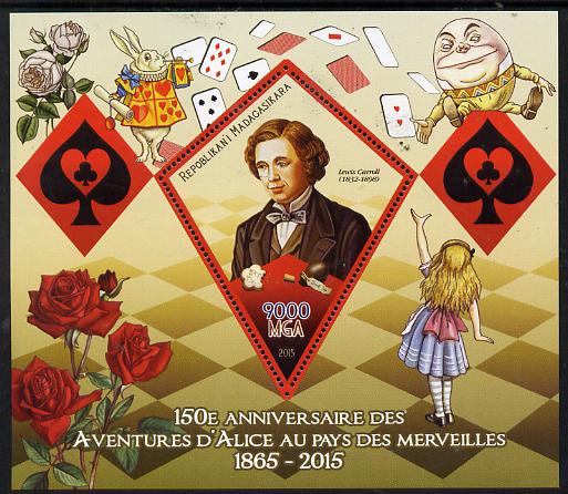 Madagascar 2015 Alice in Wonderland perf deluxe sheet containing one diamond shaped value unmounted mint, stamps on , stamps on  stamps on literature, stamps on  stamps on children, stamps on  stamps on fairy tales.playing cards, stamps on  stamps on shaped, stamps on  stamps on diamond