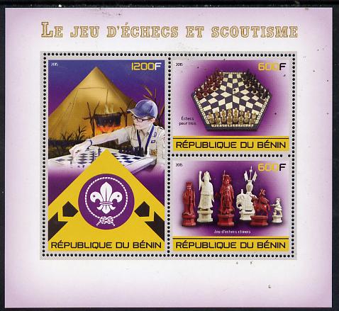 Benin 2015 Chess & Scouts perf sheet containing 3 values unmounted mint, stamps on , stamps on  stamps on chess, stamps on  stamps on scouts