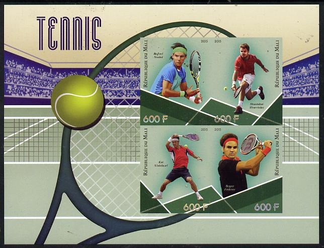 Mali 2015 Lawn Tennis imperf sheetlet containing set of 4 unmounted mint , stamps on , stamps on sport, stamps on tennis