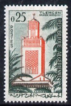 Algeria 1962 Mosque 25c (from Tourism series) unmounted mint Yv 366*, stamps on , stamps on  stamps on churches    tourism, stamps on  stamps on islam