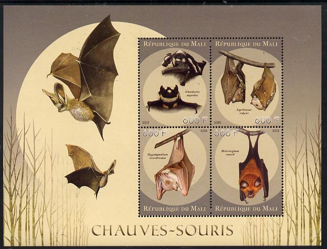 Mali 2015 Bats perf sheetlet containing set of 4 unmounted mint, stamps on , stamps on  stamps on bats, stamps on  stamps on mammals