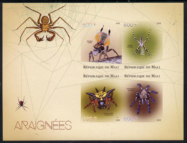 Mali 2015 Spiders imperf sheetlet containing set of 4 unmounted mint, stamps on , stamps on  stamps on , stamps on  stamps on insects, stamps on  stamps on spiders