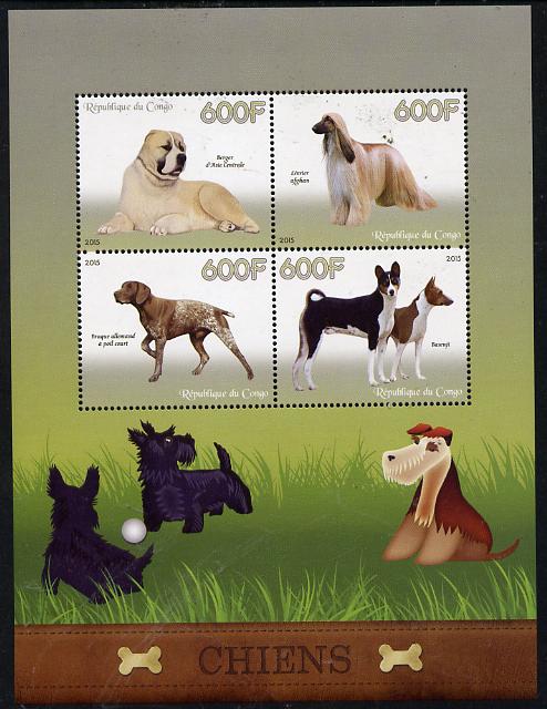 Congo 2015 Dogs perf sheetlet containing set of 4 unmounted mint, stamps on , stamps on  stamps on , stamps on  stamps on dogs, stamps on  stamps on triangulars