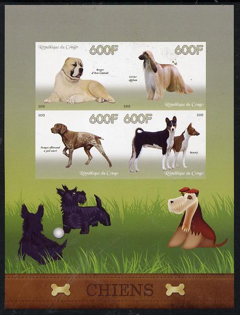 Congo 2015 Dogs imperf sheetlet ccontaining set of 4 unmounted mint, stamps on , stamps on  stamps on , stamps on  stamps on dogs, stamps on  stamps on triangulars