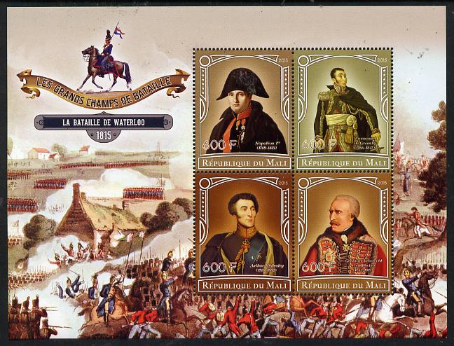 Mali 2015 Great Military Leaders - Battle of Waterloo 1815 perf sheetlet containing set of 4 unmounted mint , stamps on , stamps on  stamps on militaria, stamps on  stamps on battles, stamps on  stamps on personalities, stamps on  stamps on napoleon, stamps on  stamps on horses